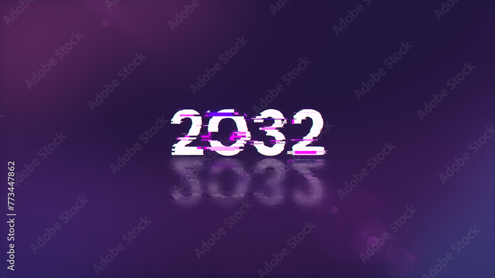 3D rendering 2032 text with screen effects of technological glitches 3D rendering 2032 text with screen effects of technological glitches