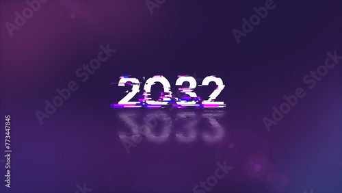 3D rendering 2032 text with screen effects of technological glitches