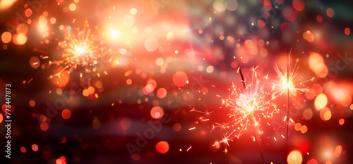 Fourth of July sparklers, independence celebration concept. Blurred stars and stripes.
 photo
