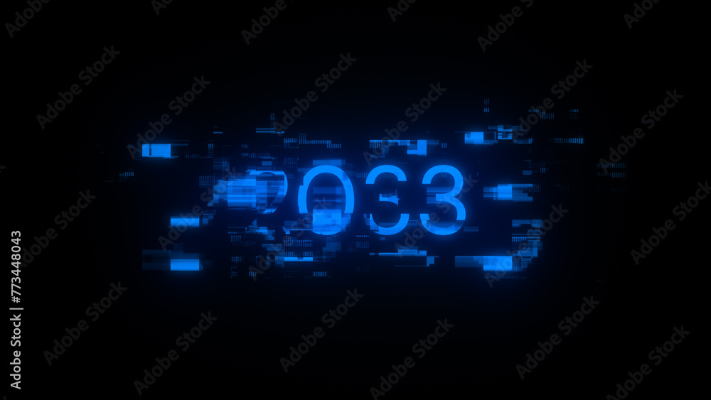 3D rendering 2033 text with screen effects of technological glitches 3D rendering 2033 text with screen effects of technological glitches