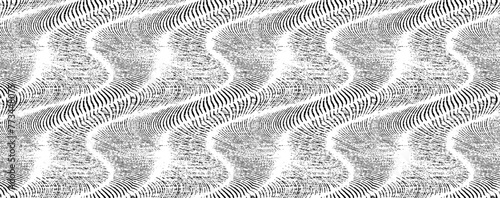 Monochrome texture composed of irregular graphic elements. Distressed uneven grunge background. Abstract vector illustration. Overlay for interesting effect and depth. Isolated on white background.