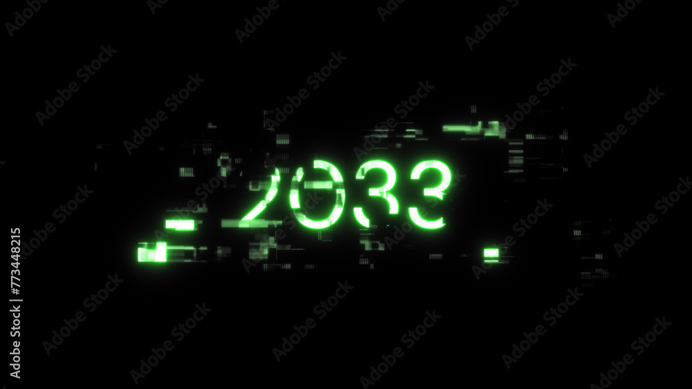 Obraz premium 3D rendering 2033 text with screen effects of technological glitches