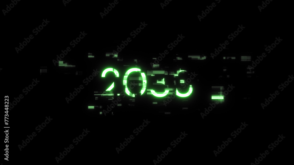 3D rendering 2033 text with screen effects of technological glitches 3D rendering 2033 text with screen effects of technological glitches