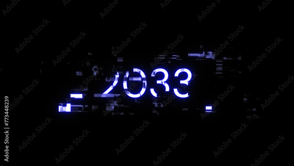 3D rendering 2033 text with screen effects of technological glitches 3D rendering 2033 text with screen effects of technological glitches