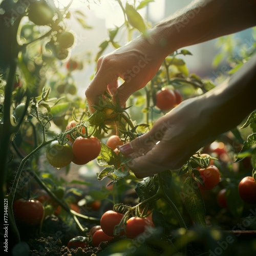 Erntezeit: Tomatenpflücken im Stadtbalkongarten photo