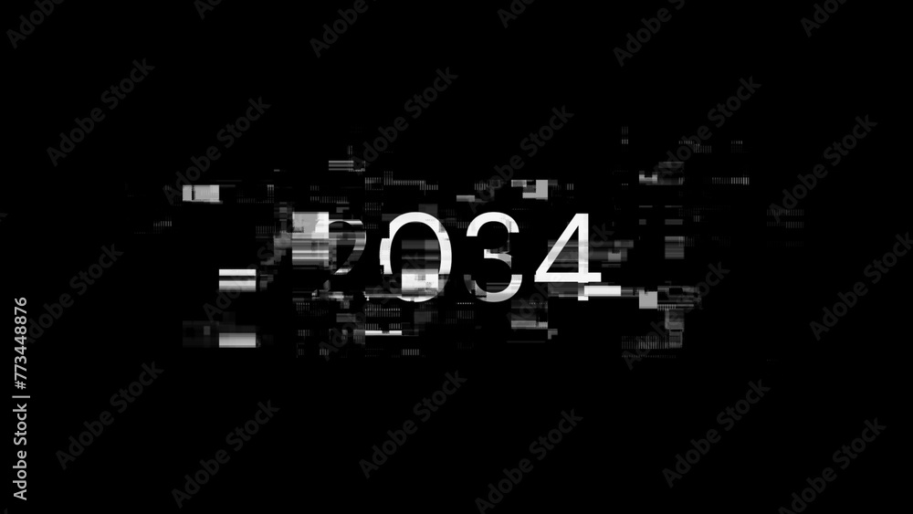 3D rendering 2034 text with screen effects of technological glitches 3D rendering 2034 text with screen effects of technological glitches