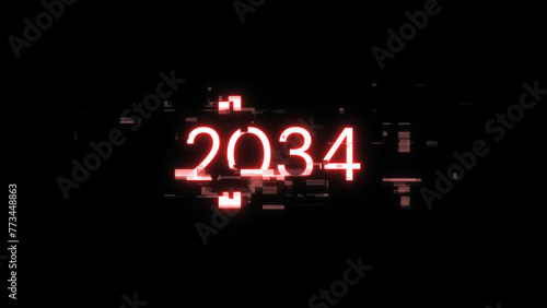3D rendering 2034 text with screen effects of technological glitches