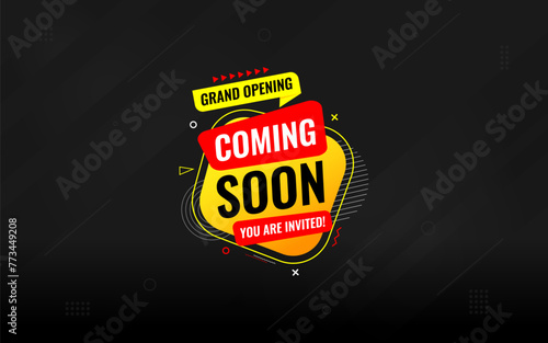Coming Soon Sale Banner vector template. Grand Opening vector graphic element. Super shop label Promo design. Product opening festival background collection.