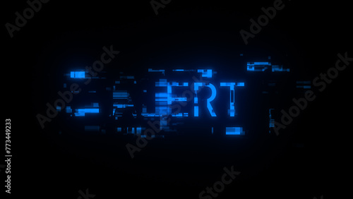 3D rendering alert text with screen effects of technological glitches