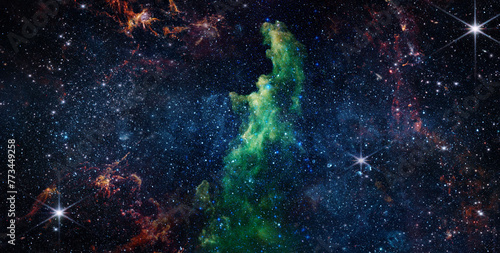 Space scene with stars in the galaxy. Panorama. Universe filled with stars, nebula and galaxy,. Elements of this image furnished by NASA.