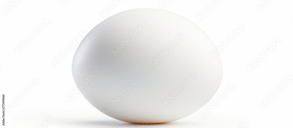 A single white egg placed on a smooth white surface, creating a minimalist and clean aesthetic A single white egg placed on a smooth white surface, creating a minimalist and clean aesthetic