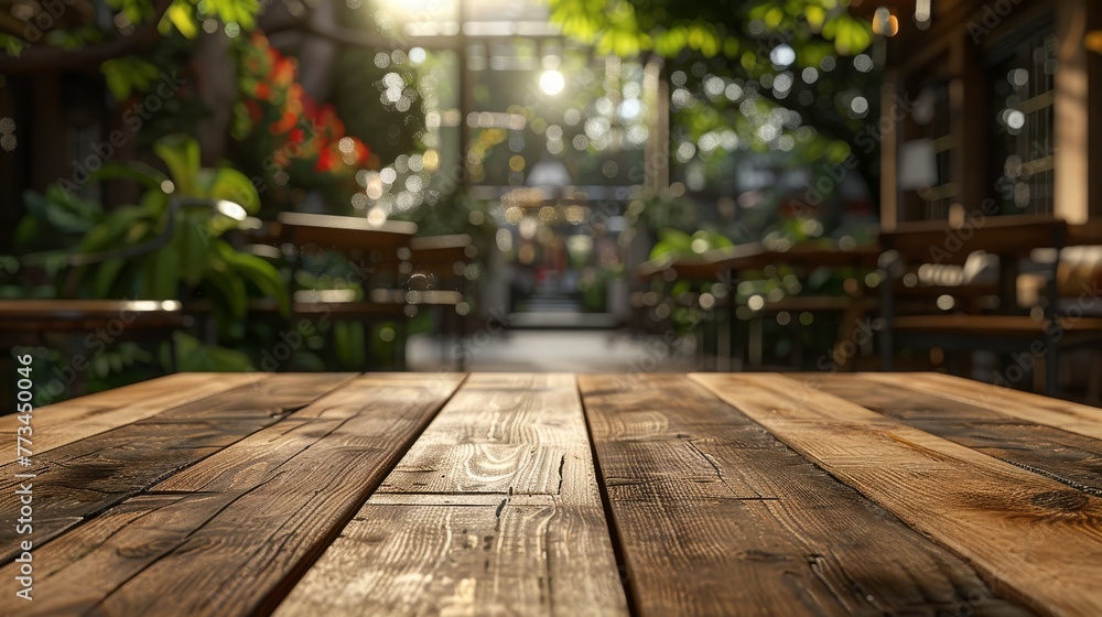 Wooden board empty table in front of blurred background. Brown wood over blur in restaurant - can be used for display or montage your products. Mock up for display of product. High quality photo Wooden board empty table in front of blurred background. Brown wood over blur in restaurant - can be used for display or montage your products. Mock up for display of product. High quality photo