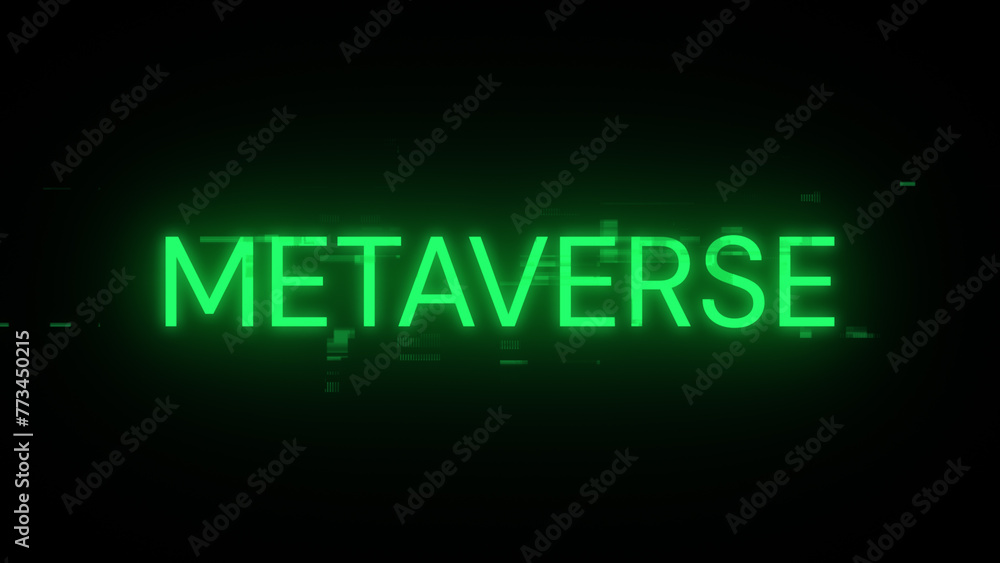 3D rendering metaverse text with screen effects of technological glitches 3D rendering metaverse text with screen effects of technological glitches