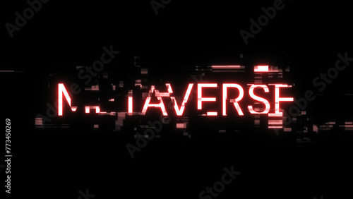 3D rendering metaverse text with screen effects of technological glitches