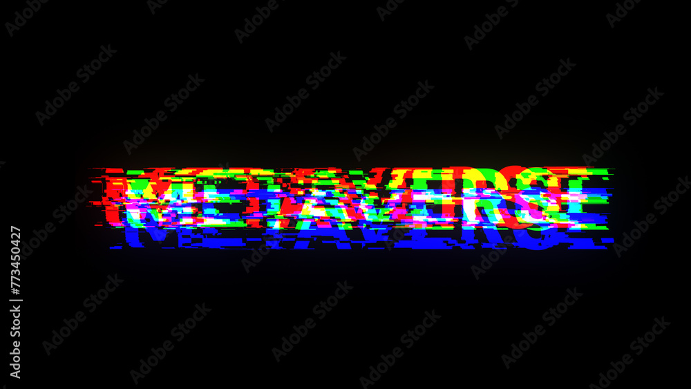 3D rendering metaverse text with screen effects of technological glitches 3D rendering metaverse text with screen effects of technological glitches