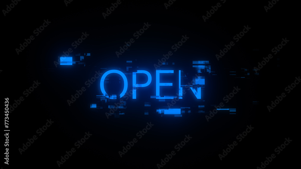3D rendering open text with screen effects of technological glitches 3D rendering open text with screen effects of technological glitches
