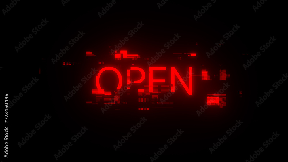 3D rendering open text with screen effects of technological glitches 3D rendering open text with screen effects of technological glitches