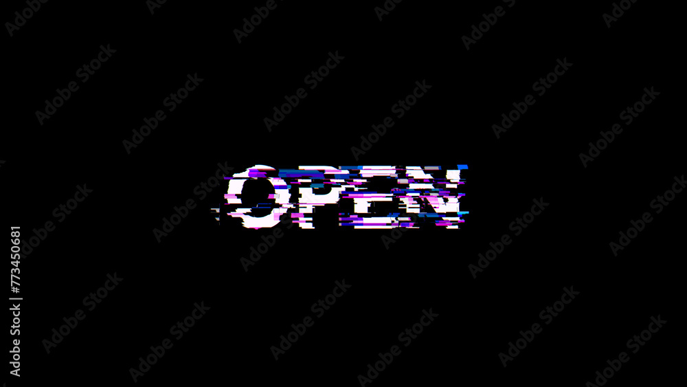 3D rendering open text with screen effects of technological glitches 3D rendering open text with screen effects of technological glitches
