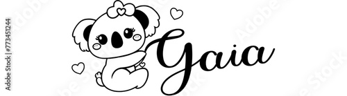 Gaia - black color - name written - Word with Koala kawaii for websites, baby shower, greetings, banners, cards, t-shirt, sweatshirt, prints, cricut, silhouette, sublimation