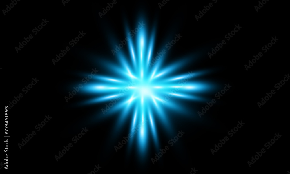 abstract blue star burst Glowing highlight effect on the lens of the lens abstract blue star burst Glowing highlight effect on the lens of the lens
