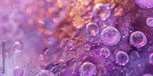 Purple bubbles in the style mixed media art. Close up of some liquid. Abstract background