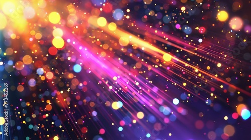 A 3D abstract background teeming with colorful, glowing particles © Chingiz