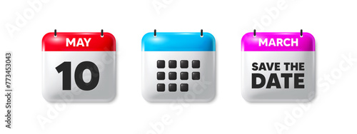 10th day of the month icon. Calendar save the date 3d icon. Event schedule date. Meeting appointment time. 10th day calendar message. Save the date month banner. Day or Monthly of schedule. Vector photo