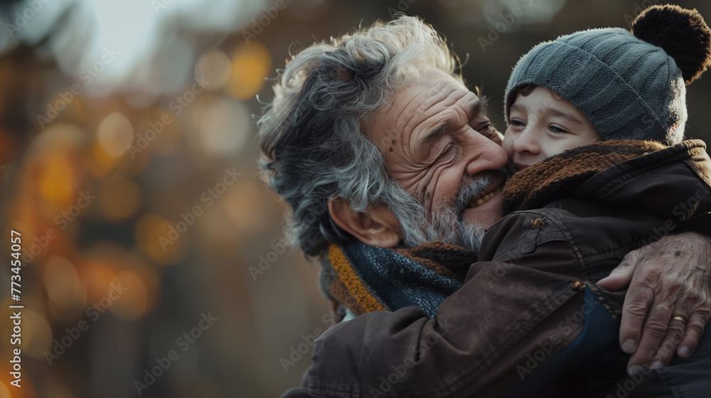 Grandfather and grandson enjoying a heartfelt laugh together Grandfather and grandson enjoying a heartfelt laugh together
