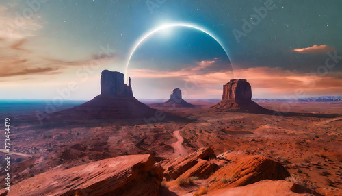 solar eclipse and Monument Valley