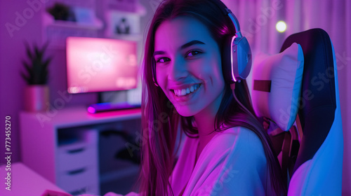 gamer girl in her room, technology concept, social networks, streaming