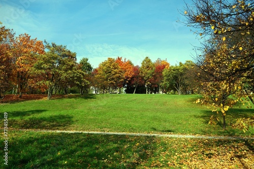 Park in Poland The name of Adolf Dygasinski view of the empty field photo taken in early fall