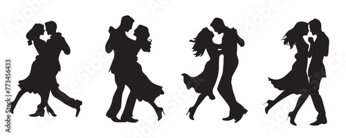 Silhouettes of couple dance, couple dancing silhouette aesthetic vector icon