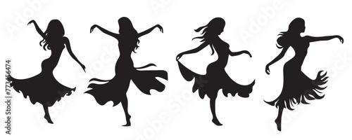 Silhouettes of girl Belly dancing, Eastern dance vector icon
