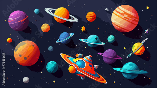 Space Scene With Planets and Stars vector illustration