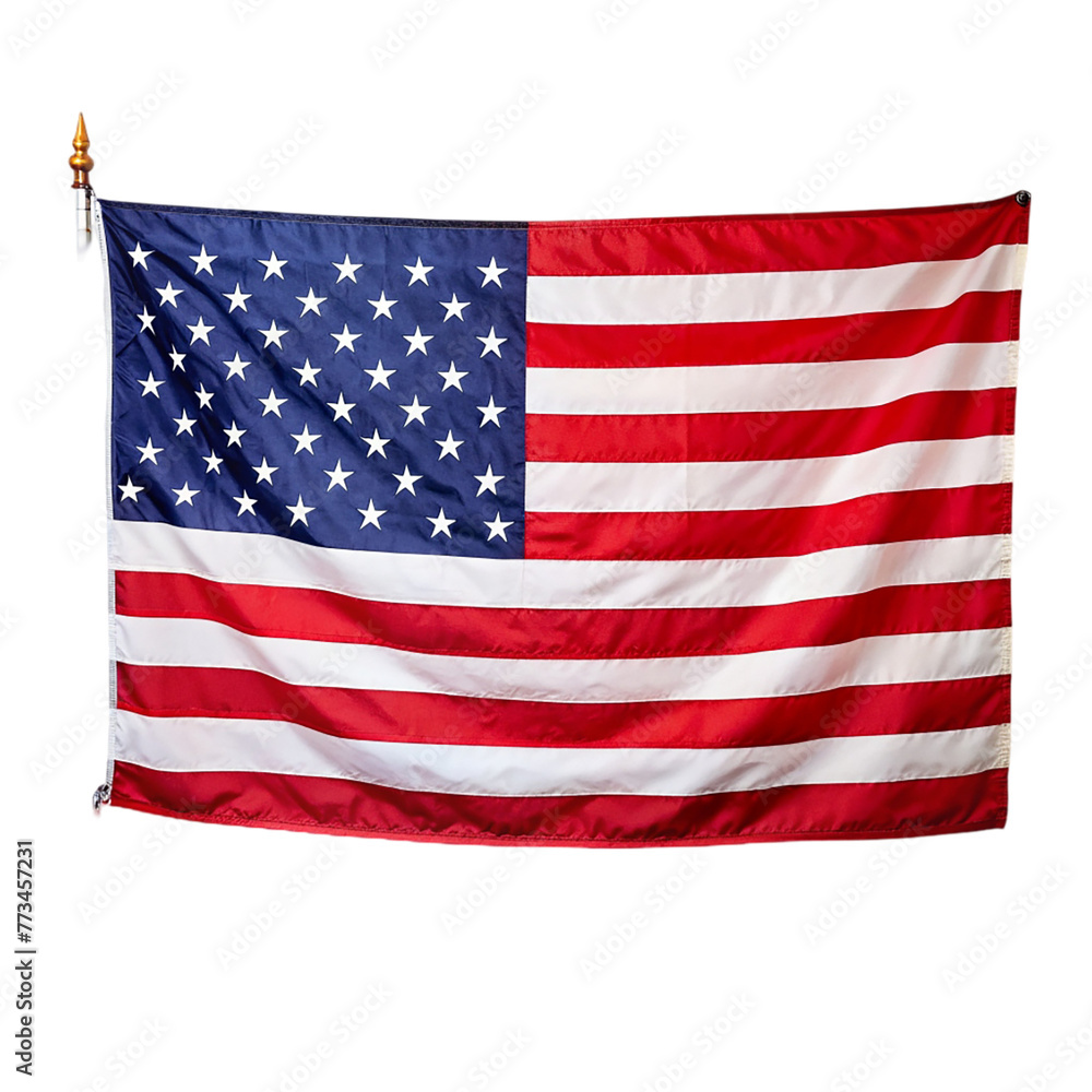 Naklejka premium USA flag with stars and stripes waving in the wind, Isolated on transparent background