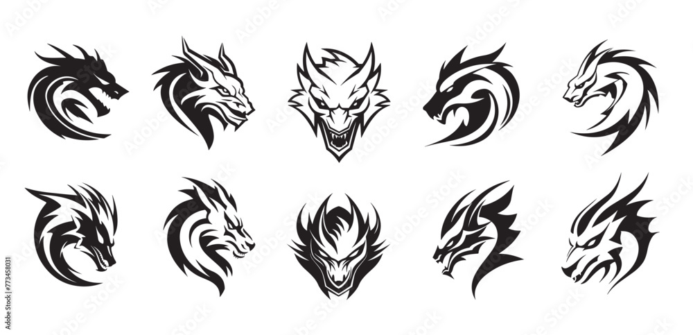 Dragon Logo Set 10 icons Vector illustration