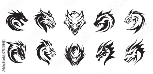 Dragon Logo Set 10 icons Vector illustration