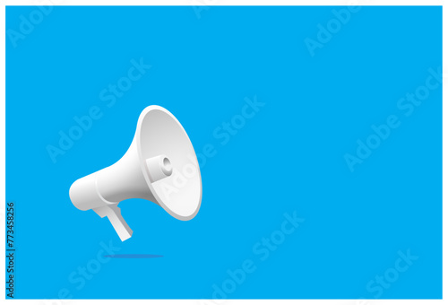 3D Megaphone icon on blue background template. Template for making an announcement. Vector illustration. 