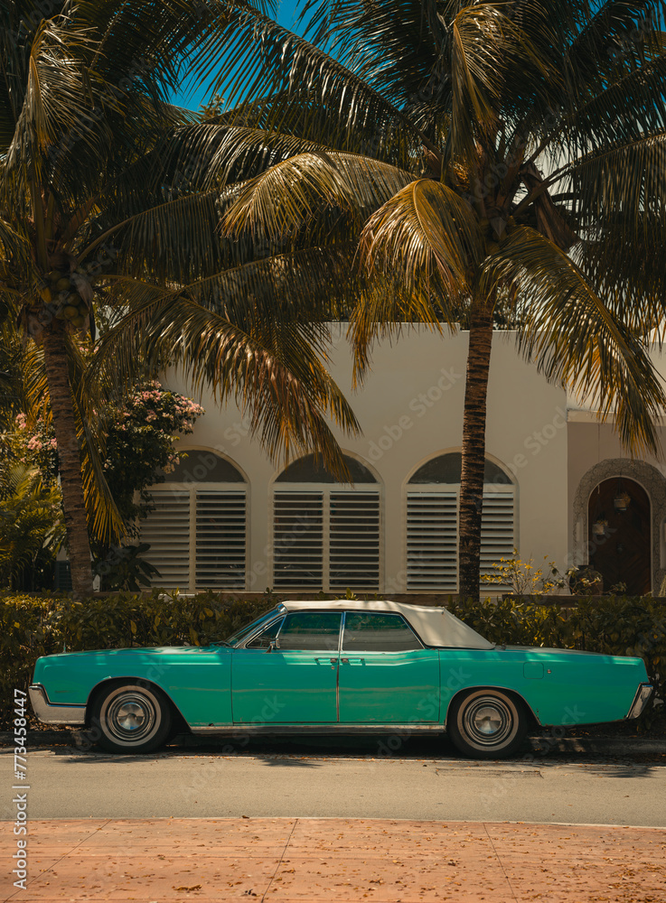 Fototapeta premium car on the street miami Florida beach classic summer 