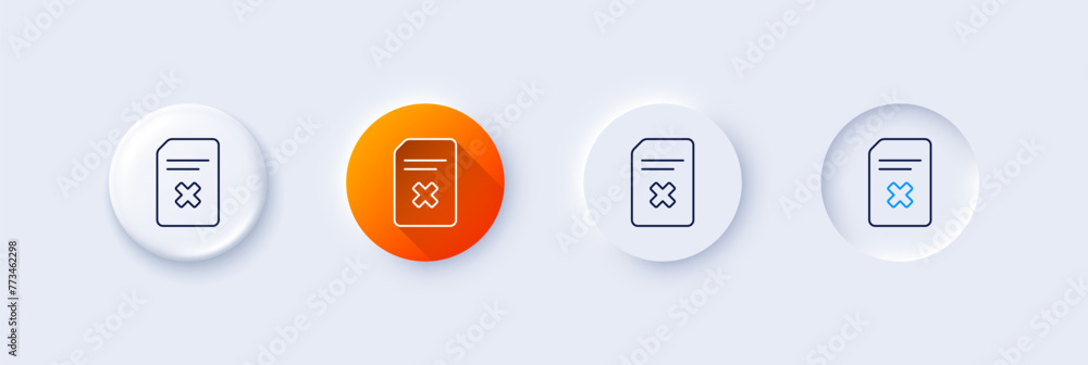 Remove Document line icon. Neumorphic, Orange gradient, 3d pin buttons. Delete Information File sign. Paper page concept symbol. Line icons. Neumorphic buttons with outline signs. Vector Remove Document line icon. Neumorphic, Orange gradient, 3d pin buttons. Delete Information File sign. Paper page concept symbol. Line icons. Neumorphic buttons with outline signs. Vector