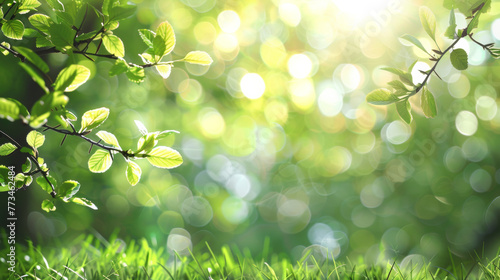 Green Leaves, Sunlight, and Bokeh Effect Nature Background