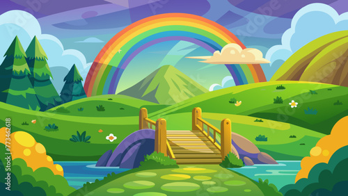 mystical-rainbow-bridge-leading-to-a-hidden background vector illustration  photo