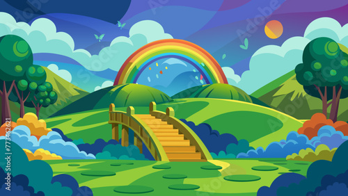 mystical-rainbow-bridge-leading-to-a-hidden background vector illustration  photo