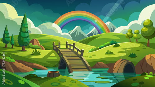 mystical-rainbow-bridge-leading-to-a-hidden background vector illustration  photo