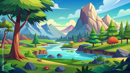 beautiful-landscape--with-trees--lakes background vector  