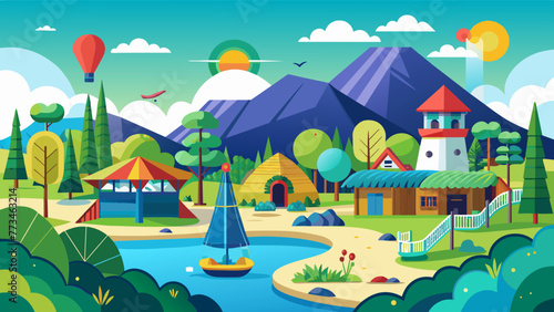 landscape-of-a-tourist-park-with-houses background vector  © Jutish