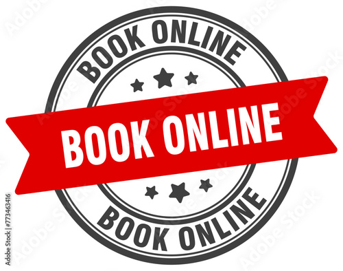 book online stamp. book online label on transparent background. round sign