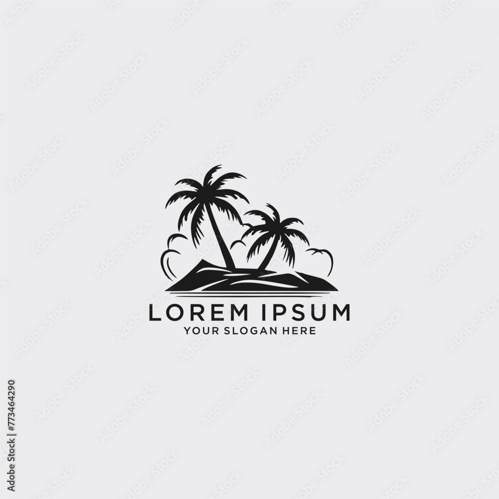 Obraz premium Palm tree silhouette icon.simple flat vector illustration white background
