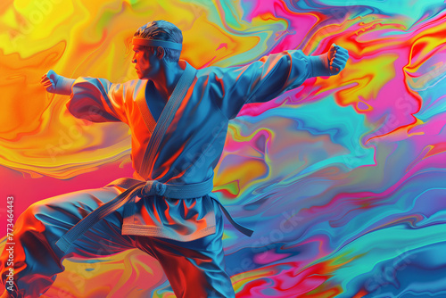 Mix martial art digital portrait, Ethereal wrestling concept Art, eye catching surreal boxing man surround by vibrant and abstract colors, Creative fantasy fighting MMA figure wallpaper concept