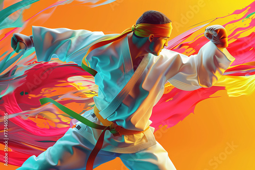 Mix martial art digital portrait, Ethereal wrestling concept Art, eye catching surreal boxing man surround by vibrant and abstract colors, Creative fantasy fighting MMA figure wallpaper concept